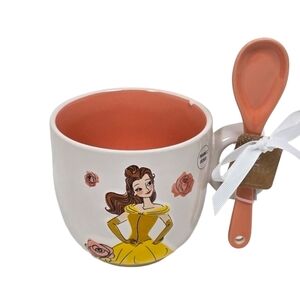 Rae Dunn Disney Belle Mug w/ Peach Spoon Beauty & The Beast NWT